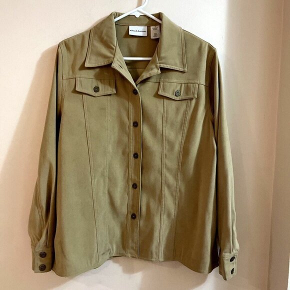 Alfred Dunner Womens Ultra Suede Button Front Beige Shirt Jacket Shacket Size 14 - Picture 1 of 9